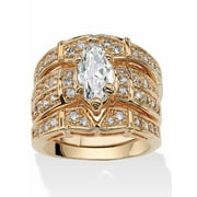 PalmBeach Jewelry Marquise Cut Cubic Zirconia Bridal Ring Set 3.05 TCW Gold-Plated or Silvertone